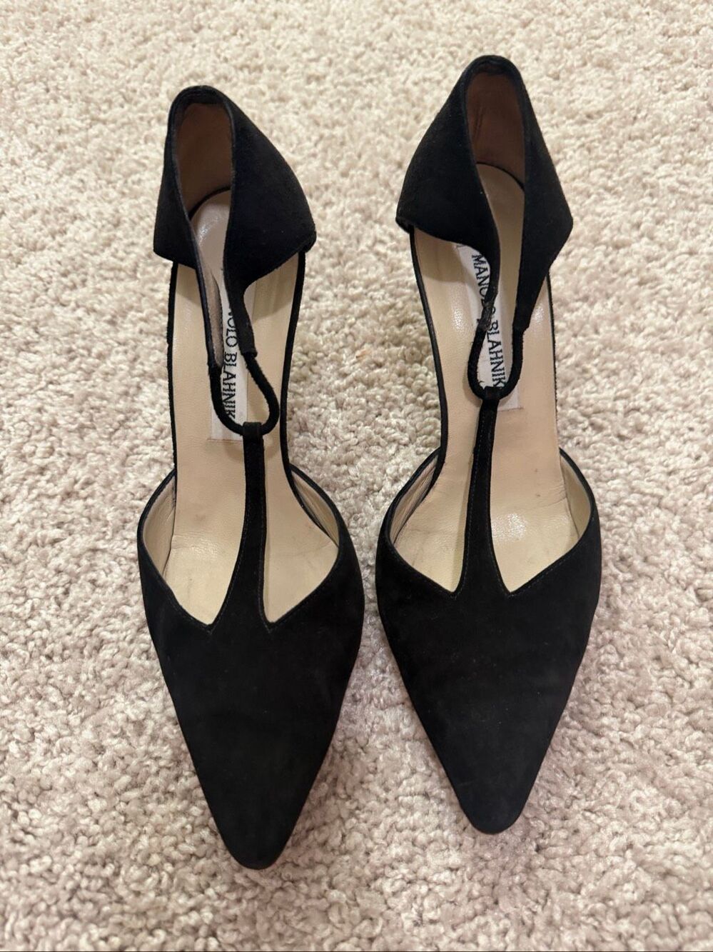 Manolo Blahnik black suede T-strap pumps size 36.5 / 6.5